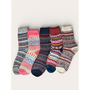 Set of 5 Multicolor Patterned Wool Blend Cozy Socks - Lot 34